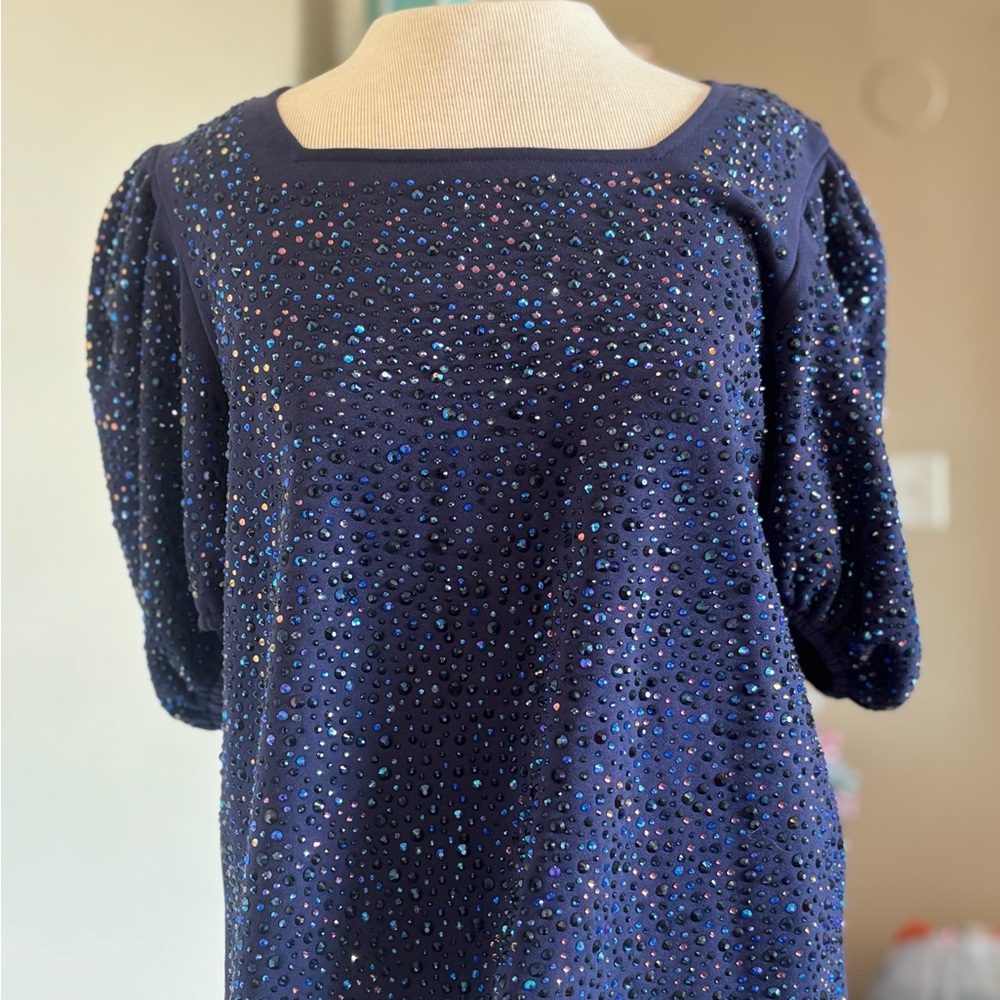 QUEEN OF SPARKLES Navy Sequin Top